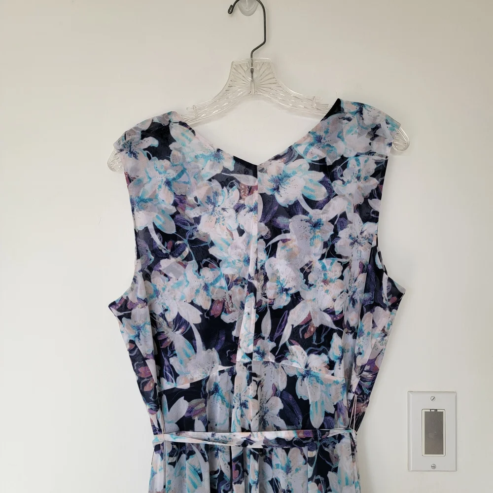 Simply Vera Wang Floral Sleeveless Belted Midi Dress - Blue/White - Picture 8 of 10
